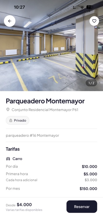 Reserva del parqueadero
